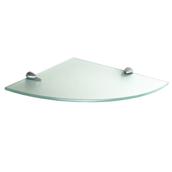 Frosted Floating Glass Shelf (Corner) 16X16 Inch W/ Brackets with Floating Glass Shelf (Corner), 6X6 Inch W/ Chrome Brackets-Clear Glass