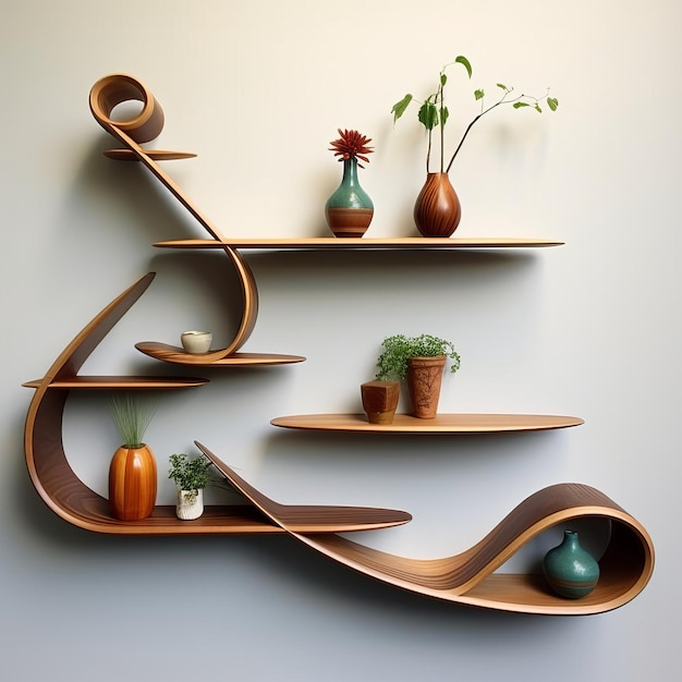 Futuristic Kinetic Curved Shelves For Stylish Plant Display | Premium ... for Futuristic Shelving Design