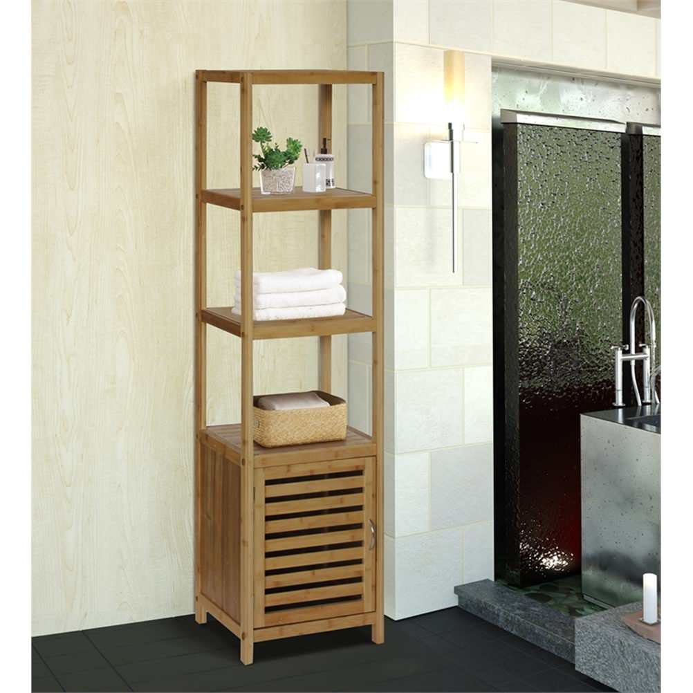 Gallerie Decor Natural Spa 5-Shelf Transitional Bamboo Cabinet In Natural - Transitional ... with regard to A Closer Look at the Gallerie Decor 5-Shelf Transitional Cabinet
