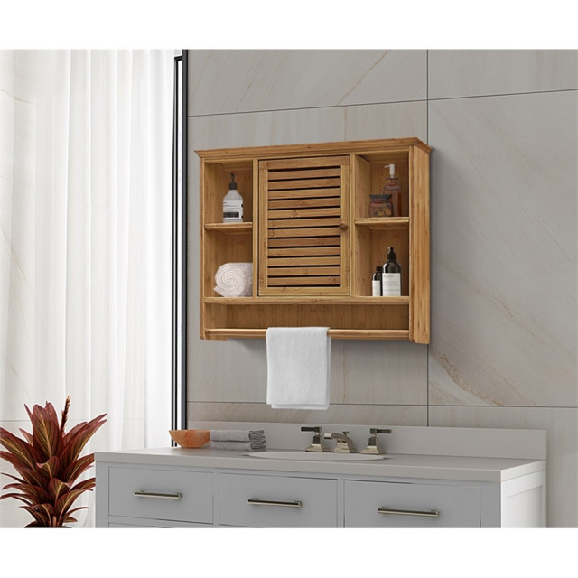 Gallerie Decor Natural Spa Transitional Bamboo Compartment Wall Shelf In Natural - Transitional ... intended for Gallerie Decor Natural Spa 5-Shelf Transitional Bamboo Cabinet In White