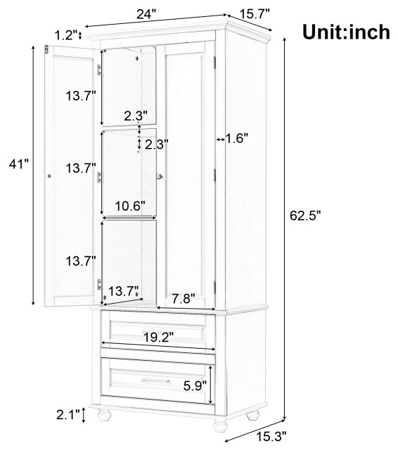 Gdf Studio 24"W Bathroom Storage Cabinet With Two Drawers, Adjustable Shelves - Traditional ... in Gdf Studio 24"W Bathroom Storage Cabinet With 3 Drawers, Adjustable Shelves, Grey
