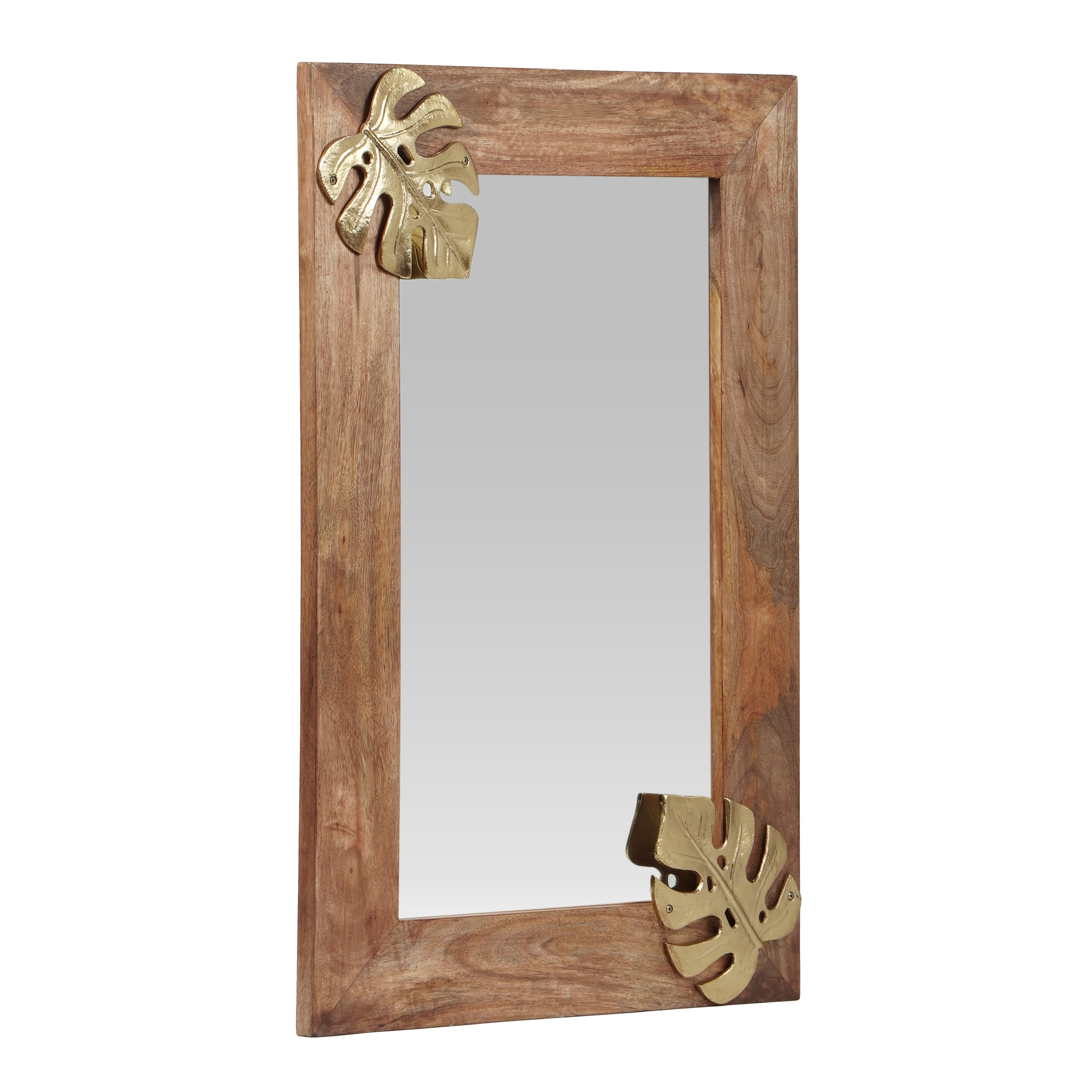 Gdf Studio Greenler Boho Handmade Mango Wood Wall Mirror With Leaf Accents, Natural And Antique ... regarding A Touch of Bohemian Chic Styling Your Space with Rectangular Wood Mirrors