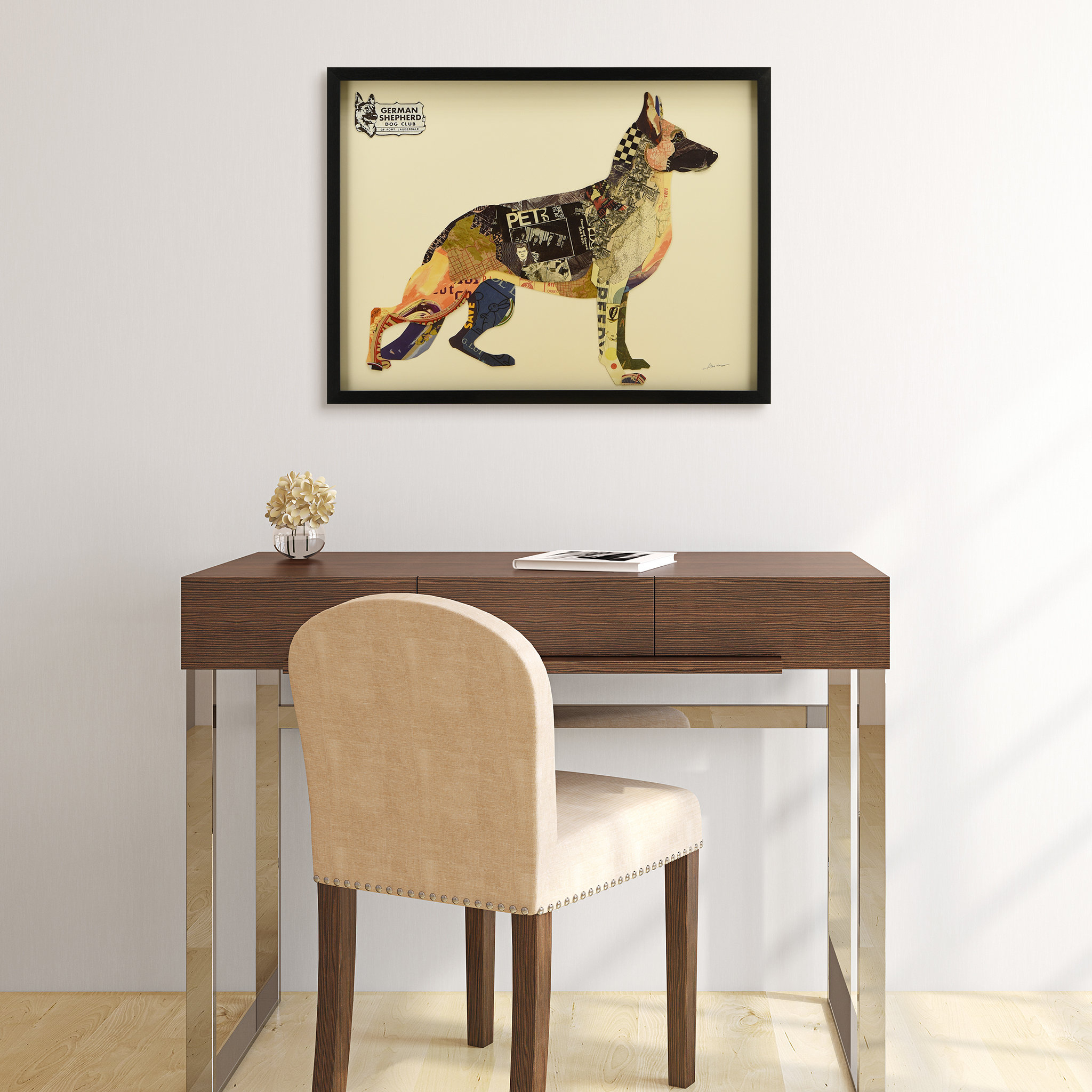 German Shepherd Dog Dimensional Handmade Collage Wall Art Framed Under ... in English Bulldog Pup Dimensional Handmade Collage Wall Art Framed Under Glass