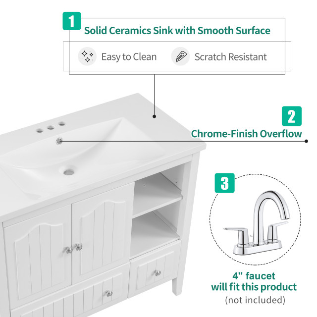 Gewnee 36" Bathroom Vanity With Ceramic Basin, Bathroom Storage Cabinet ... with regard to Gewnee White Bathroom Storage Cabinet