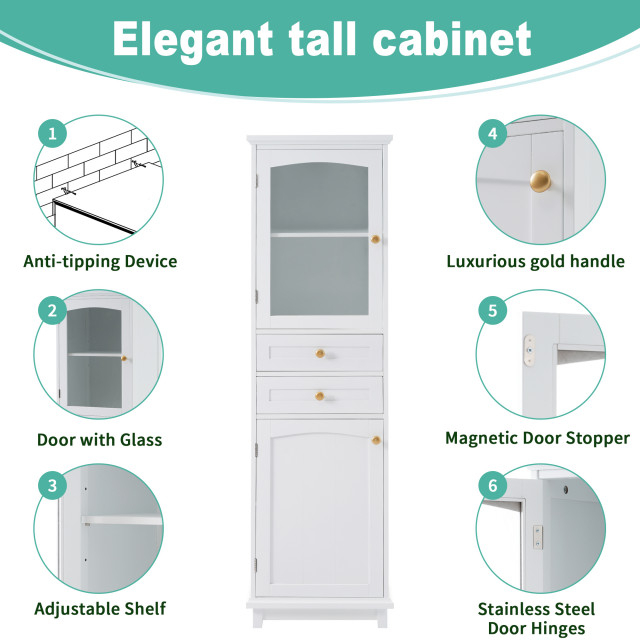 Gewnee 63" Tall Bathroom Storage Cabinet With Glass Doors - Modern - Bathroom Cabinets - By ... pertaining to Is the Gewnee Tall Bathroom Storage Cabinet Right for Your Home