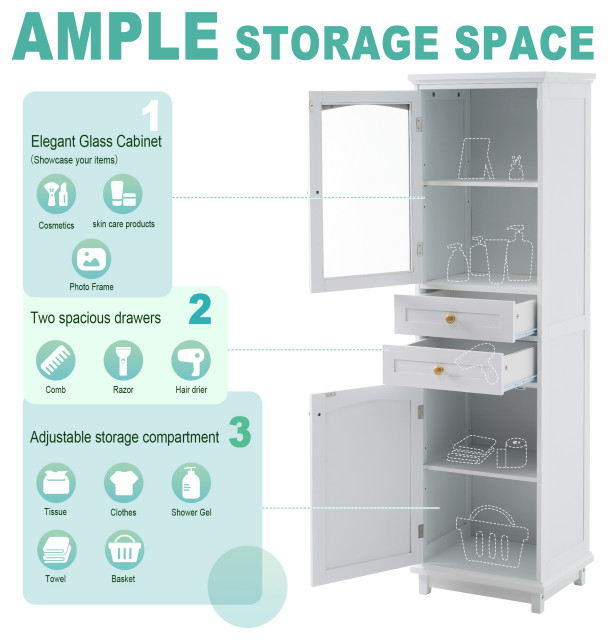 Gewnee 63" Tall Bathroom Storage Cabinet With Glass Doors - Modern - Bathroom Cabinets - By ... regarding Is the Gewnee Tall Bathroom Storage Cabinet Right for Your Home