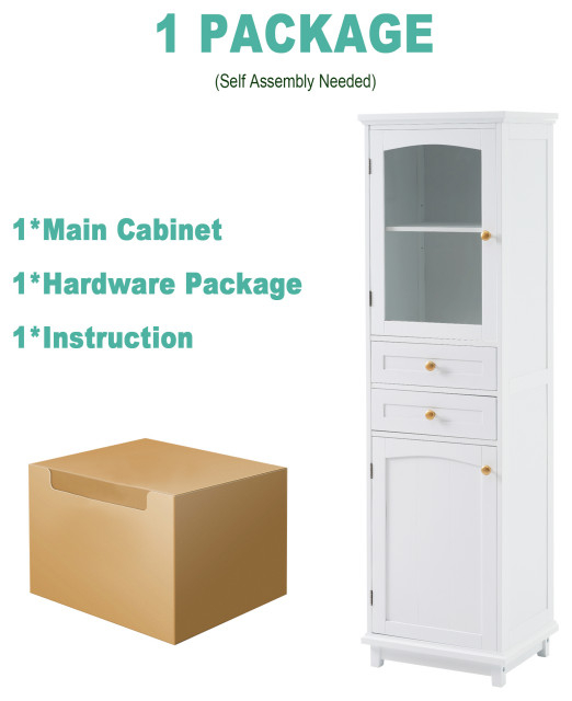 Gewnee 63" Tall Bathroom Storage Cabinet With Glass Doors - Modern - Bathroom Cabinets - By ... throughout Is the Gewnee Tall Bathroom Storage Cabinet Right for Your Home