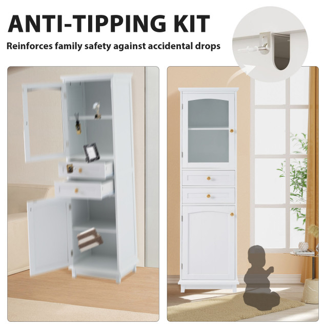 Gewnee 63" Tall Bathroom Storage Cabinet With Glass Doors - Modern ... with regard to Gewnee 63" Tall Bathroom Storage Cabinet With Glass Doors