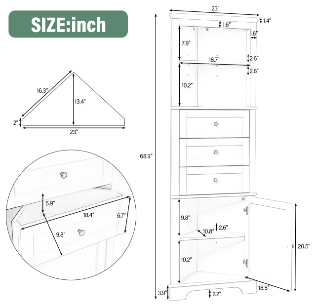 Gewnee Green Triangle Tall Cabinet With 3 Drawers And Adjustable ... in Gewnee White Triangle Tall Cabinet A Deep Dive into Design and Function