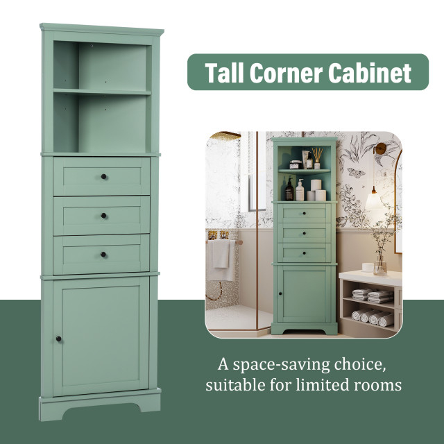 Gewnee Green Triangle Tall Cabinet With 3 Drawers And Adjustable ... throughout Gewnee White Triangle Tall Cabinet A Deep Dive into Design and Function