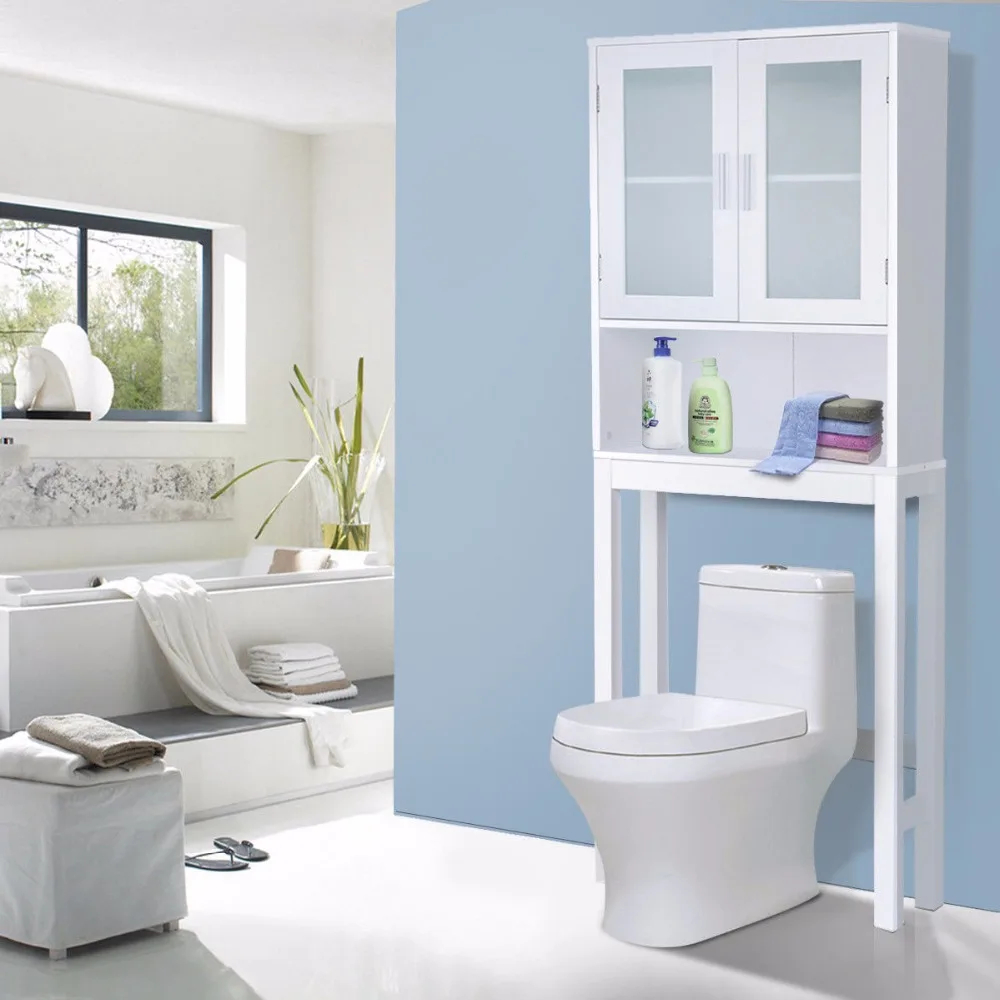 Giantex Wooden Over Toilet High Storage Cabinet Spacesaver Organizer ... with Costway Wooden Toilet Storage Cabinet Spacesaver Organizer Bathroom Tower Rack