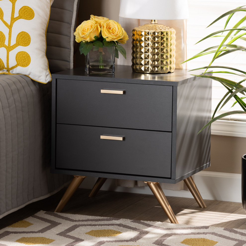 Goldsmith Modern Contemporary Dark Gray/Gold Nightstand - Midcentury ... in Goldsmith Modern Contemporary Dark Gray/Gold Dresser