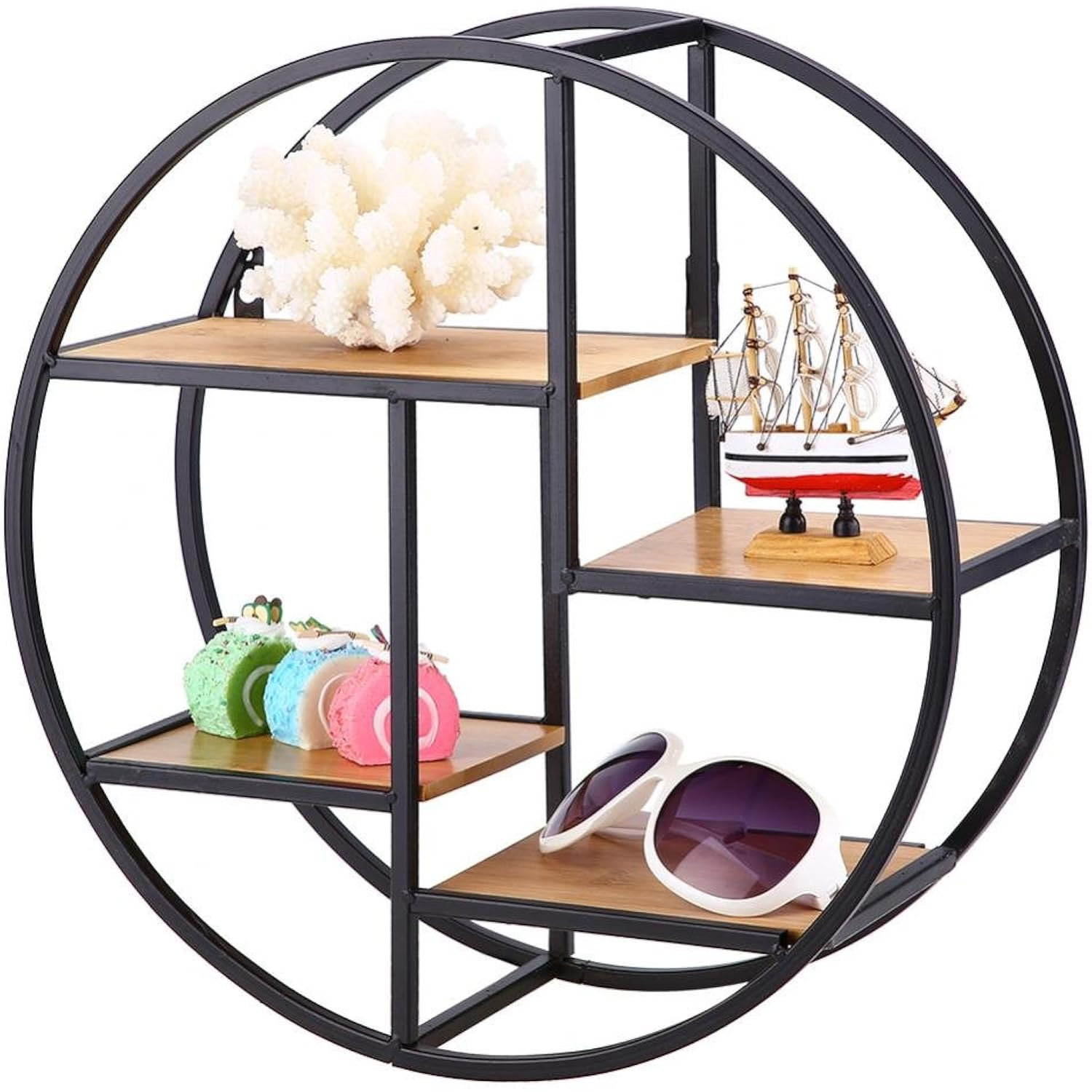 Gototop Round Hanging Wall Mounted Metal Floating Shelf Display Unit With Storage Shelves Art ... throughout Beyond Storage How 23" Black Floating Shelves Enhance Decor