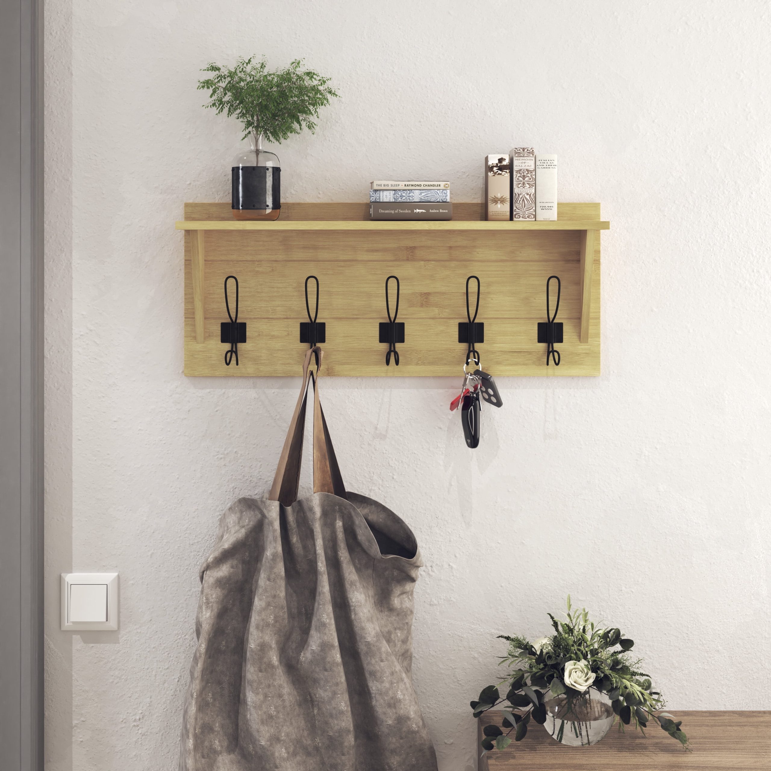 Hbcy Creations Rustic Wall Mounted Coat Rack Shelf - Wooden Country ... for Entryway Shelf With Hooks