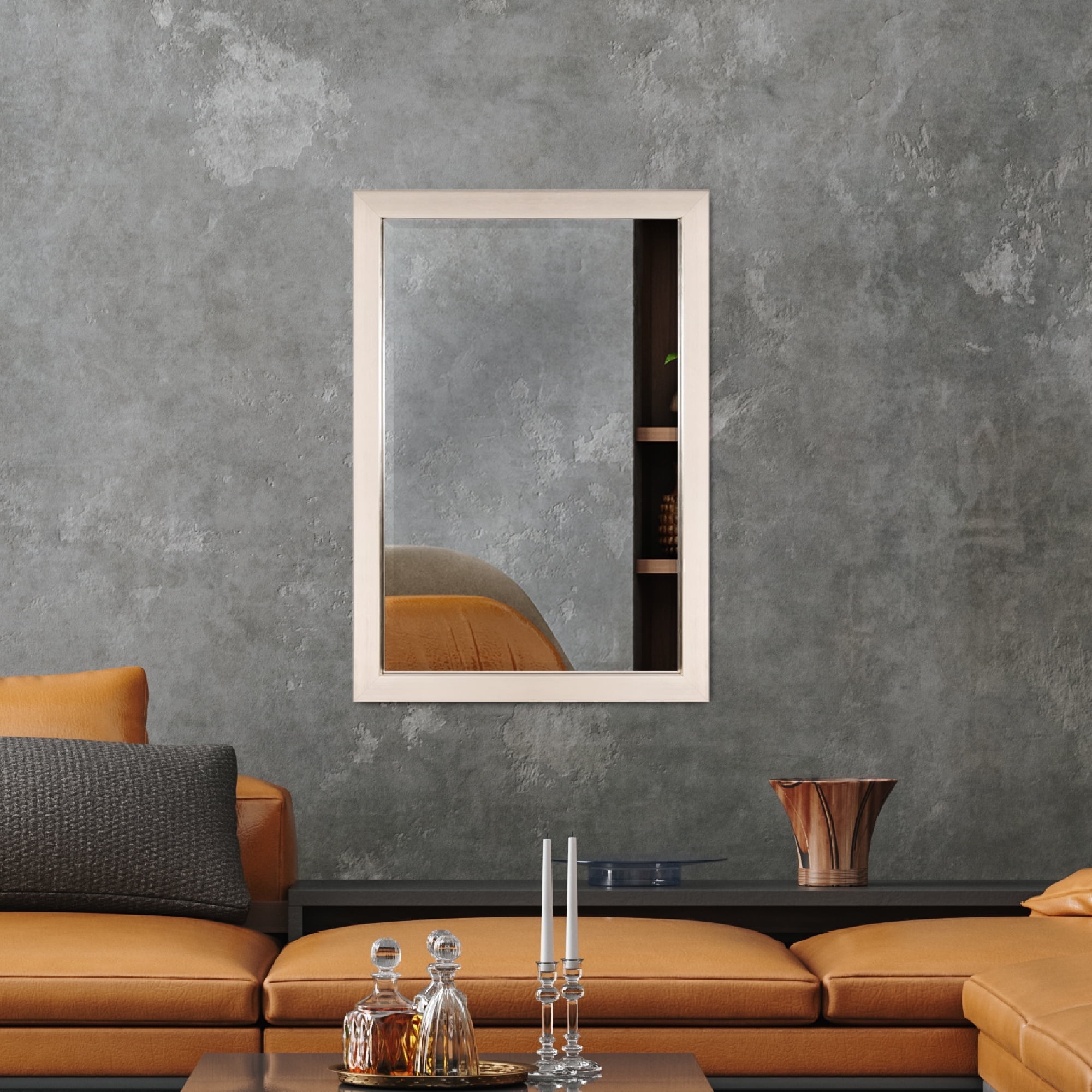 Head West Brushed Nickel Metal Rectangular Framed Beveled Wall Mirror ... regarding Head West Brushed Nickel Polystyrene Rectangular Framed Beveled Wall Mirror, 32" W X 26" H X 1.5" D