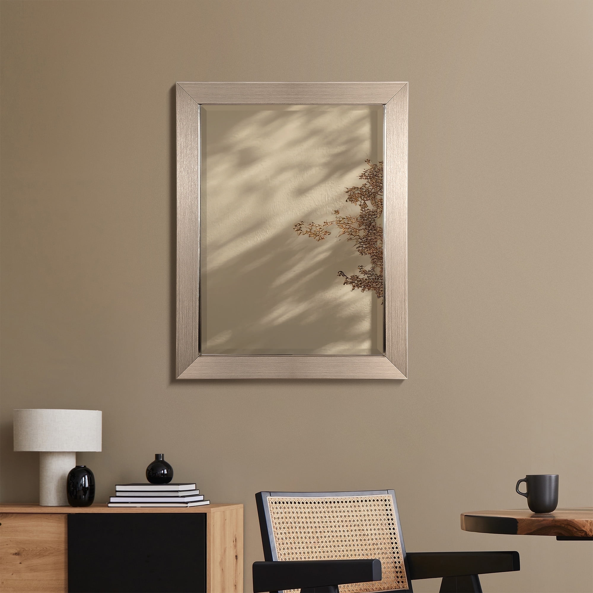 Head West Brushed Nickel Rectangular Framed Beveled Accent Wall Vanity ... pertaining to Head West Brushed Nickel Polystyrene Rectangular Framed Beveled Wall Mirror, 32" W X 26" H X 1.5" D
