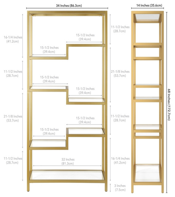 Henn&Hart 68" 5-Tier Brass Metal Book Case With Glass Top Shelves ... intended for Assessing the Henn&Hart 68" Bookcase Durability and Design