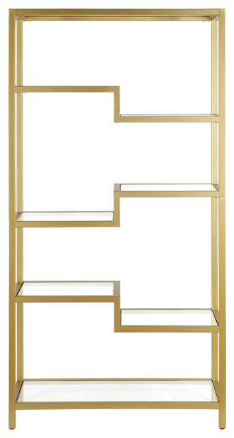 Henn&Hart 68" 5-Tier Brass Metal Book Case With Glass Top Shelves ... with Henn&Hart 68" 5-Tier Brass Metal Book Case With Glass Top Shelves