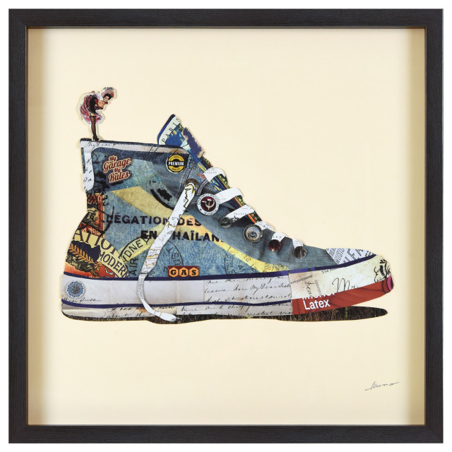 High Top Sneaker Handmade Collage Framed Wall Art Under Glass By Alex ... with regard to Appreciating the Texture and Technique in Charlie Handmade Collage Framed Art