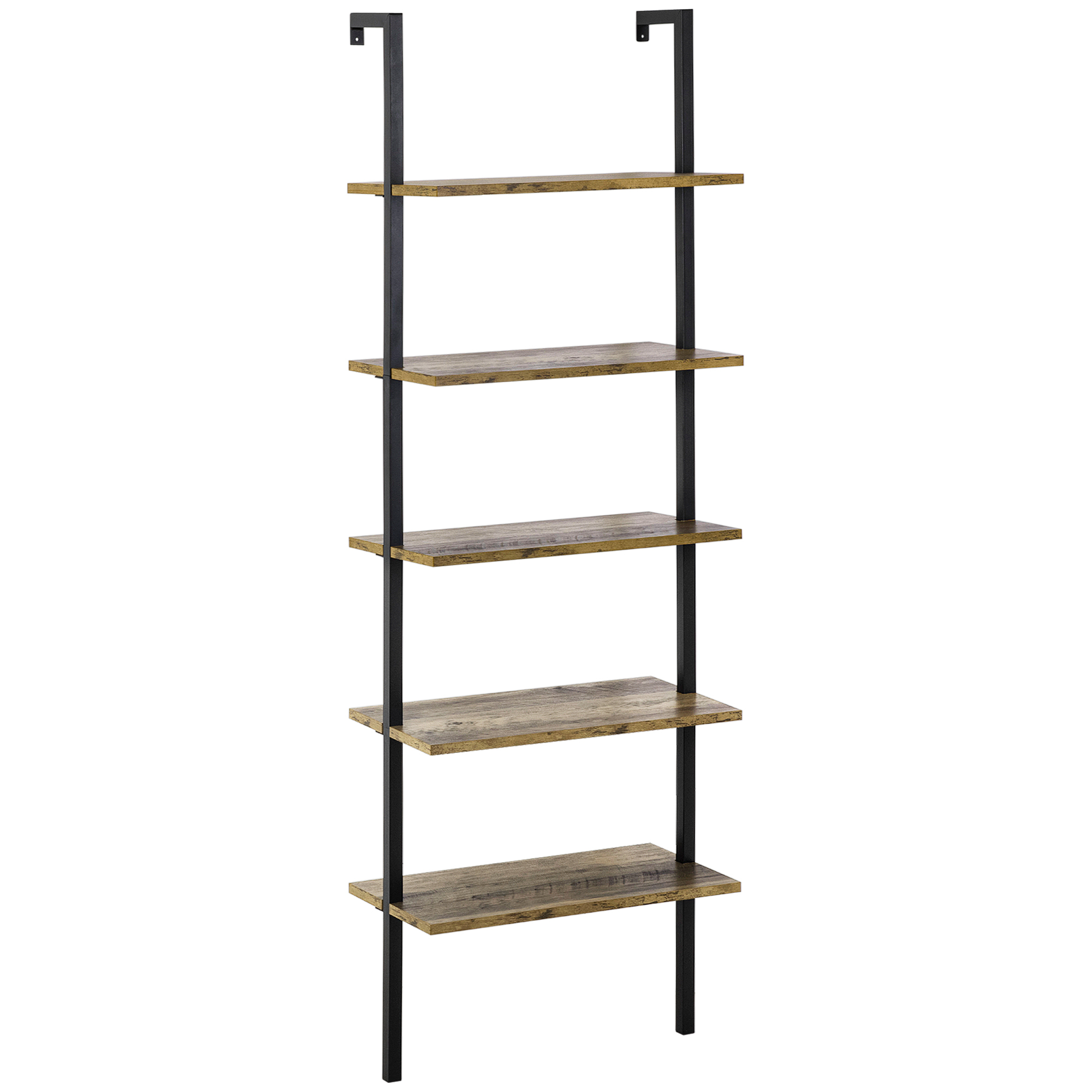 Homcomhomcom Industrial 5 Tier Ladder Shelf, Wall Mount Storage Shelves ... regarding Maximizing Your Space A Guide to Wall Ladder Shelves with Wire Baskets