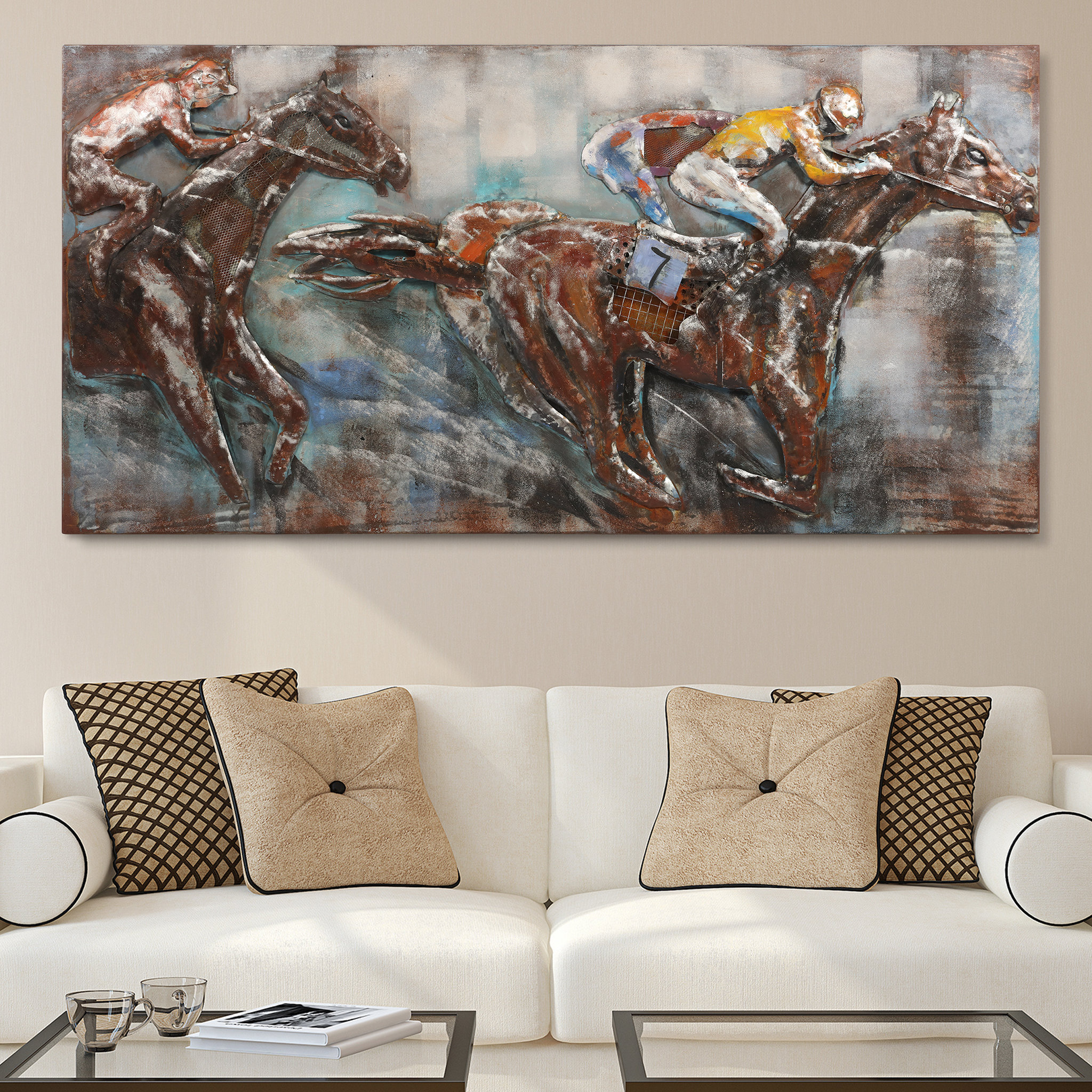 Horse Race Primo Mixed Media Hand Painted 3D Iron Wall Sculpture Metal ... inside Understanding the Materials and Techniques Behind Primo Mixed Media Hand Painted Metal Art