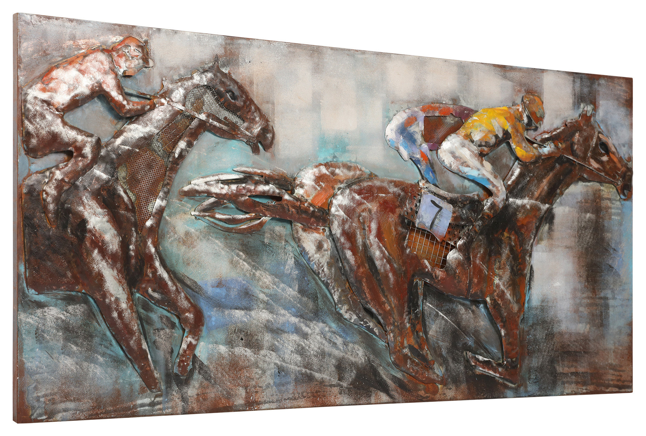 Horse Race Primo Mixed Media Hand Painted 3D Iron Wall Sculpture Metal Wall Art - Contemporary ... for Rustic Flow 1" How 3D Metal Art Transforms Your Space