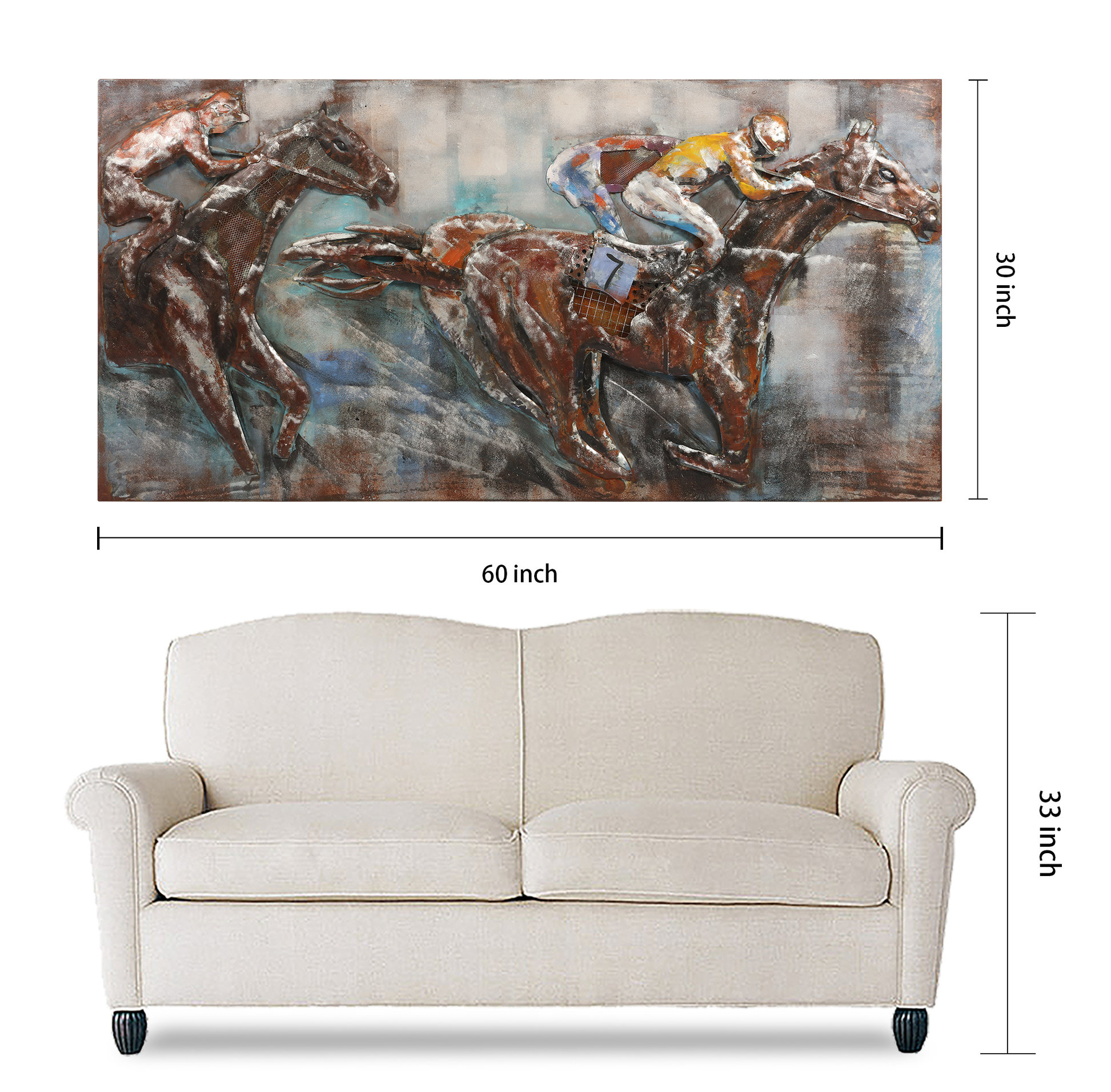 Horse Race Primo Mixed Media Hand Painted 3D Iron Wall Sculpture Metal Wall Art - Contemporary ... within "Rustic Flow 1" Primo Mixed Media Hand Painted 3D Wall Sculpture Metal Wall Art