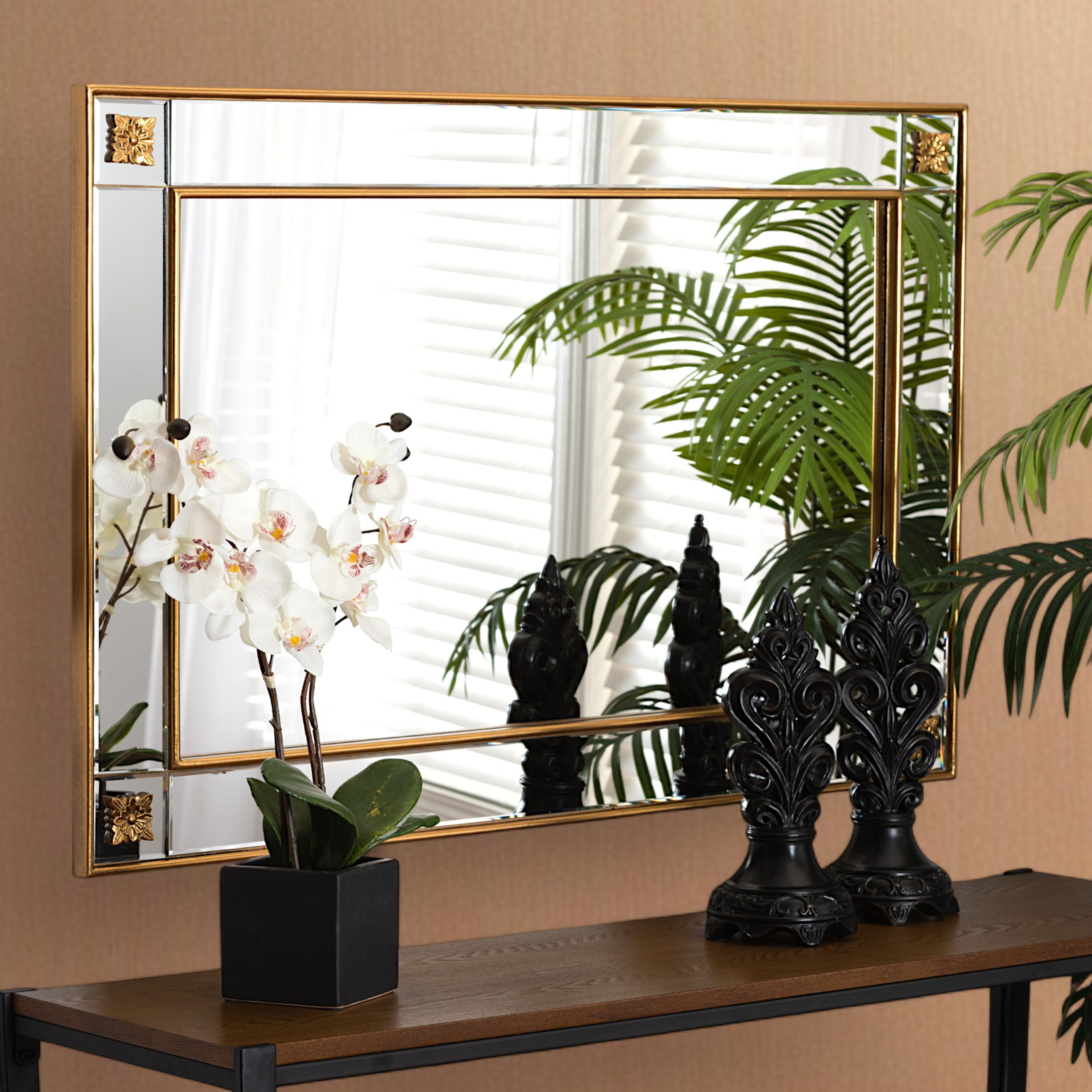House Of Hampton® Yester Modern Glam And Luxe Antique Goldleaf Finished ... throughout Rogier Modern Glam And Luxe Antique Goldleaf Metal Accent Wall Mirror