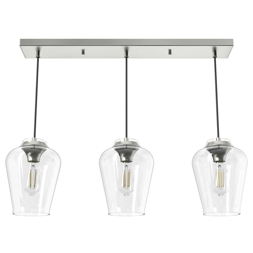 Hunter Vidria 3-Light Brushed Nickel Linear Chandelier With Clear Glass ... pertaining to Installation Tips for Your New 3 Light Brushed Nickel Linear Chandelier