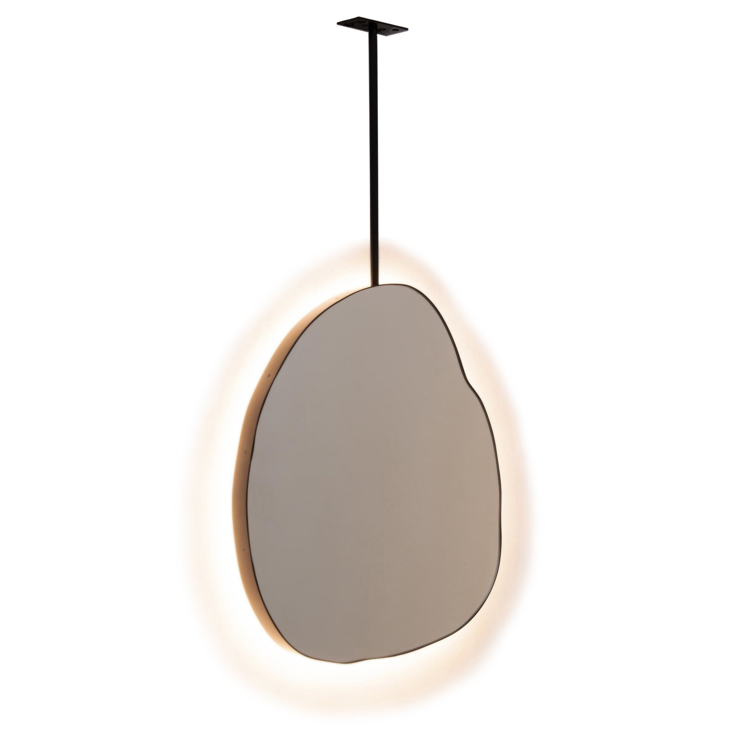 Illuminated Ergon Suspended Organic Mirror, Modern Black Frame ... intended for Styling Your Interiors with an Organic Mirror a Matte Black Knob Frame Guide