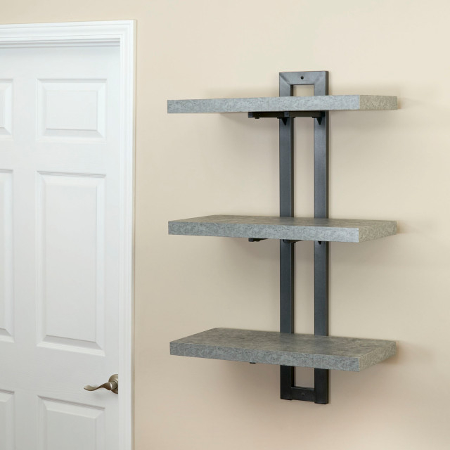 Jamestown 3 Tier Wall Shelf, Single-Hole Mount Rustic Slate Concrete ... throughout Jamestown 3 Tier Wall Shelf, Single-Hole Mount Rustic Slate Concrete, Grey Metal, Grey