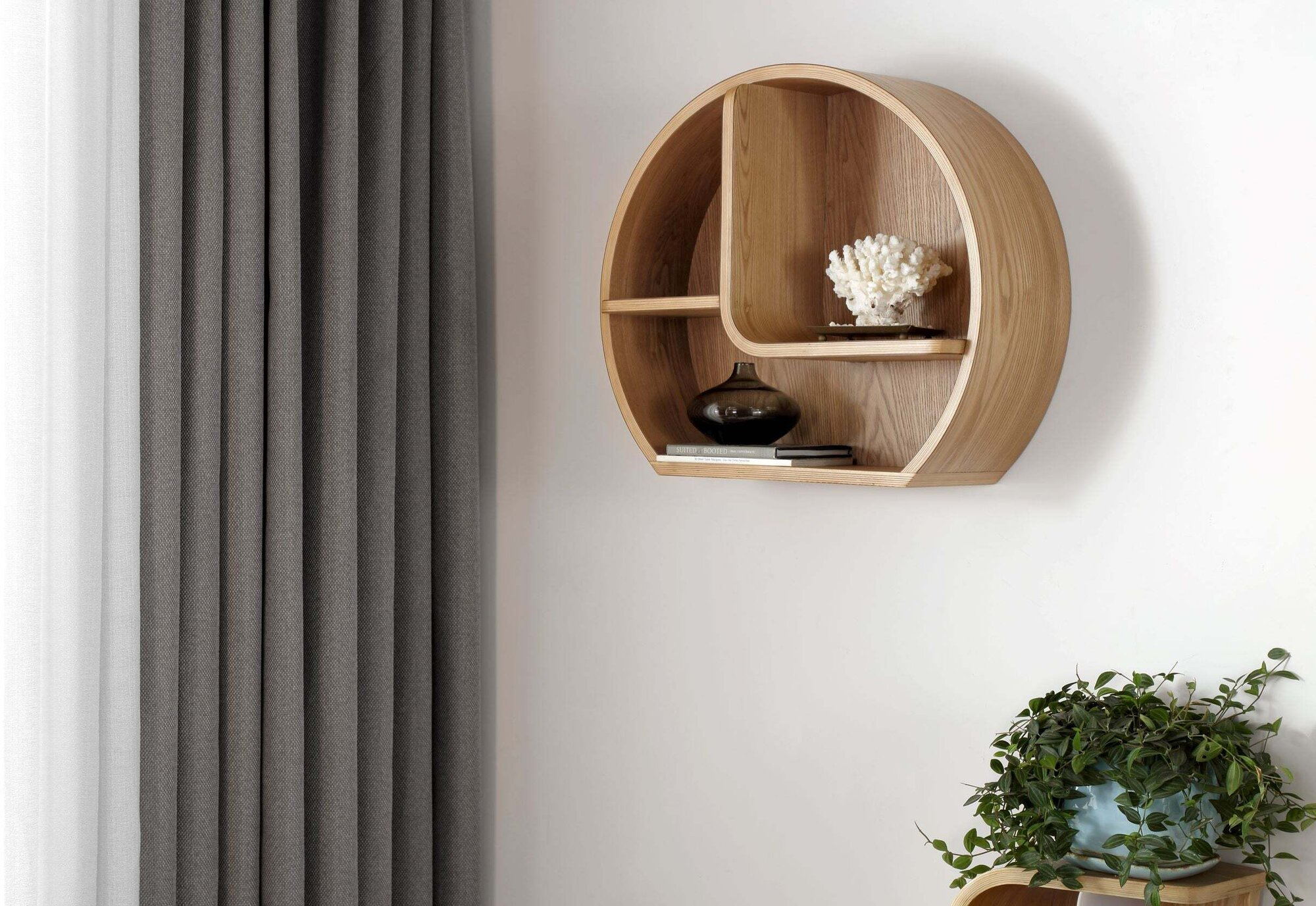 Jual San Fran Retro Curved Wall Shelf Jf713 - Oak Or Walnut | Bookcases ... for Fran Wall Shelf