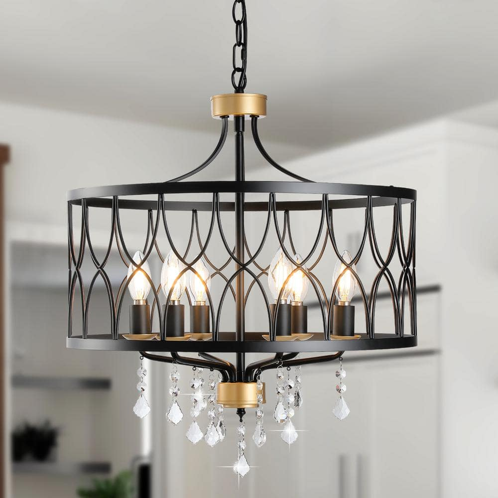 Kaisite 6-Light Black And Gold Dimmable Lantern Drum Chandelier With ... in From Dramatic to Dazzling Making the Most of your Black and Gold Crystal Chandelier
