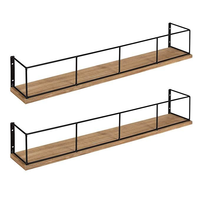 Kate And Laurel Benbrook 24 Inch 2-Pack Wood And Metal Floating Wall Shelves, Rustic Brown And ... regarding Kate And Laurel Benbrook 24 Floating Wall Shelves, Navy Blue