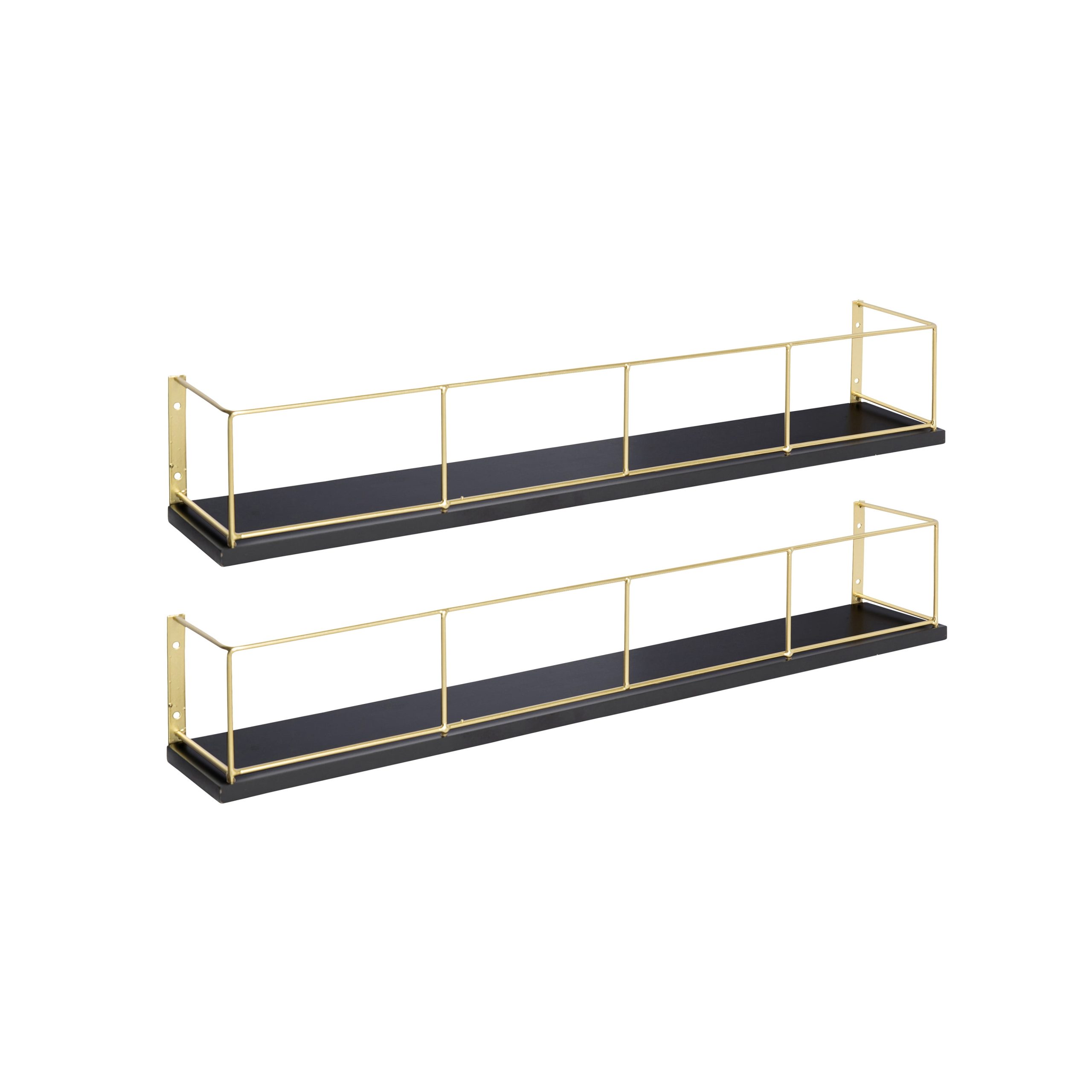 Kate And Laurel Benbrook Wood And Metal Wall Shelves, Black And Gold ... intended for A Closer Look The Craftsmanship of Benbrook White/Gold Shelves