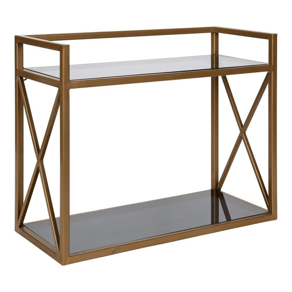 Kate And Laurel Blex 8 In. X 18 In. X 15 In. Gold/Black Metal Floating ... pertaining to Blex Metal And Glass Wall Shelf, Black 24X8X3