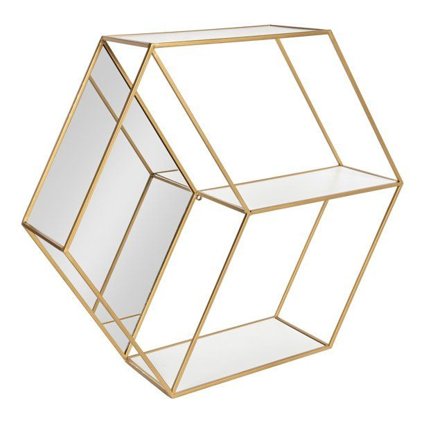 Kate And Laurel Lintz Hexagon Shelves With Mirror, White/Gold 26X7X23 ... for Lintz Hexagon Shelves With Mirror, Brown 26X7X23