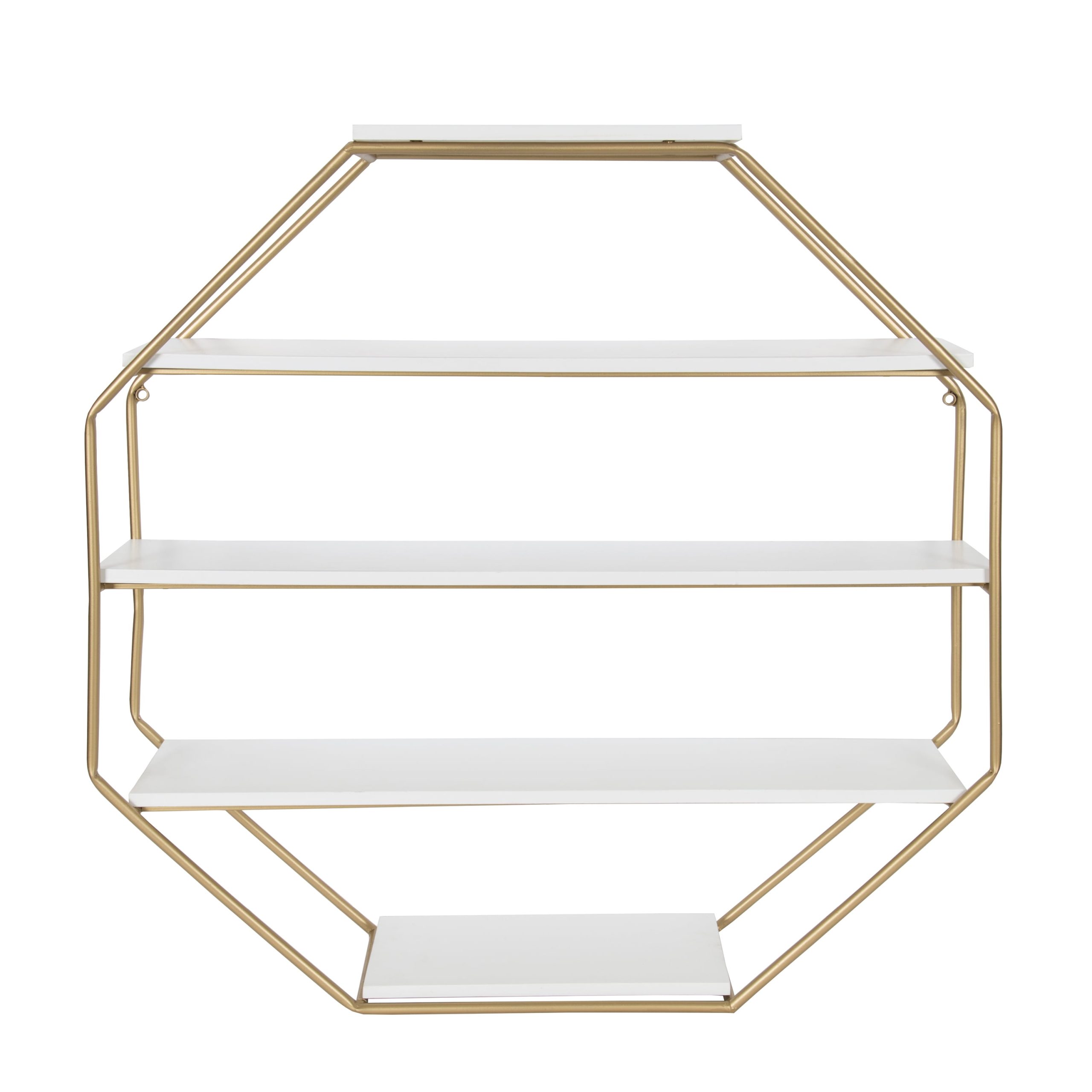 Kate And Laurel Lintz Large Modern Octagon Floating Wall Shelves With Metal Frame, Gold And ... with Lintz Octagon Floating Wall Shelf, White/Gold 24X24