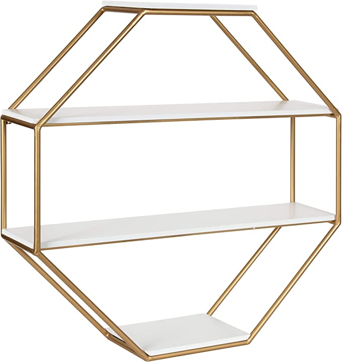 Kate And Laurel Lintz Large Modern Octagon Floating Wall Shelves With ... with regard to Lintz Octagon Floating Wall Shelf, White/Gold 24X24