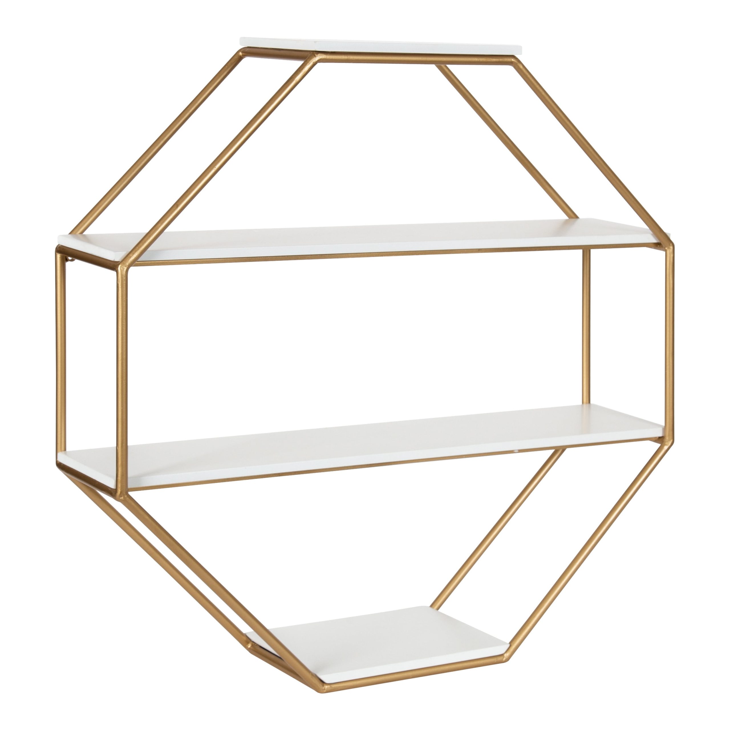 Kate And Laurel Lintz Octagon Floating Wall Shelf, White/Gold 24X24 - Walmart.com within Lintz Octagon Floating Wall Shelf, White/Gold 24X24