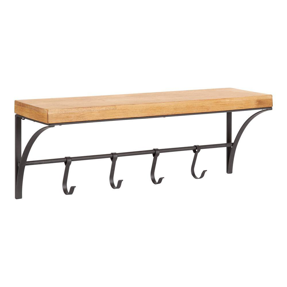 Kate And Laurel Ozias 9 In. X 23.75 In. X 9 In. X Rustic Brown Wood Floating Decorative Wall ... intended for Ozias Shelf With Hooks, Rustic Brown/Black 24X9X7