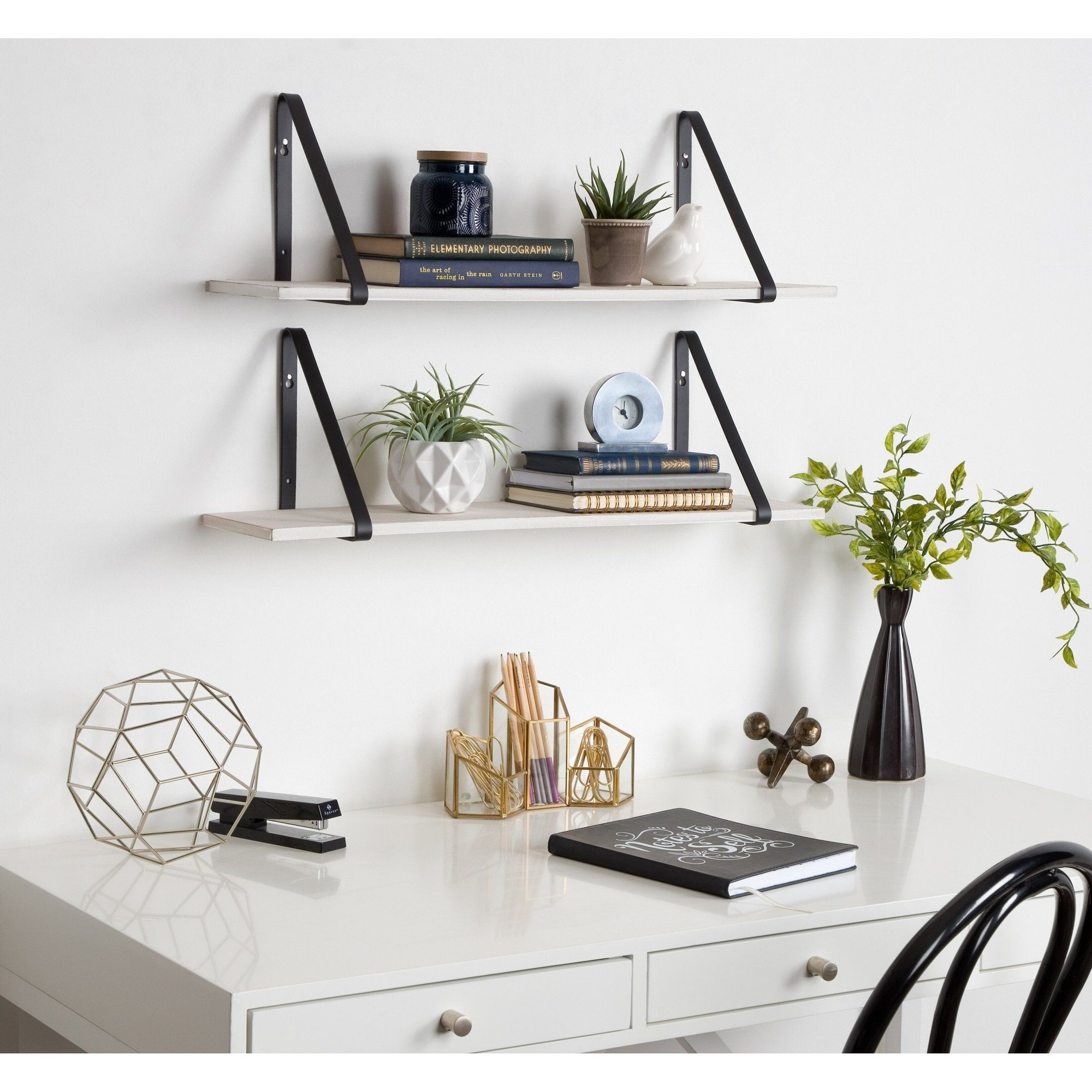 Kate And Laurel Soloman White Wooden Shelves With Gold Metal Brackets ... within Beyond the Ordinary Elevate Your Decor with Soloman's Premium Shelving