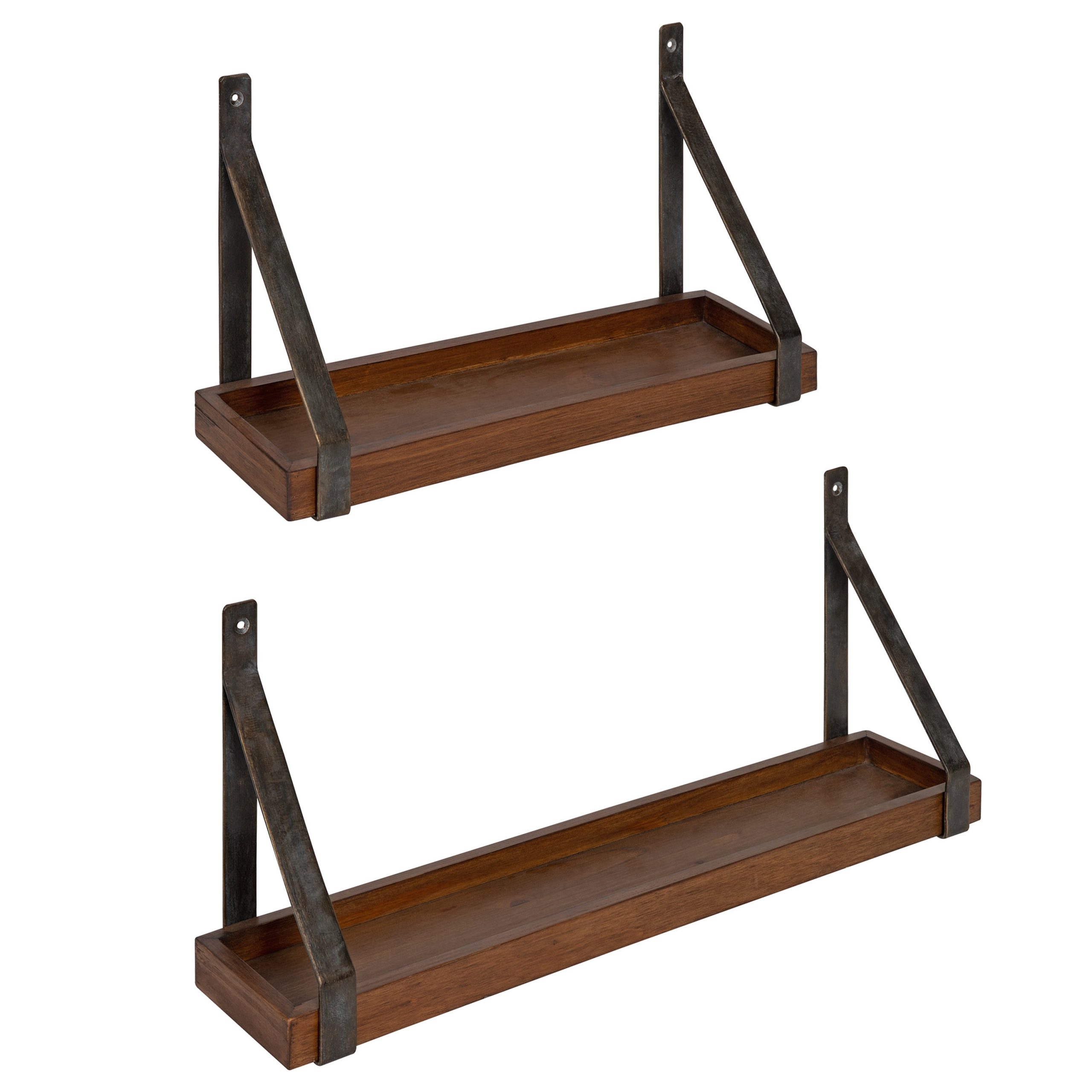 Kate And Laurel Sudbury Wood And Metal Wall Shelf Set, Rustic Brown 2 Piece - Walmart.com in Sudbury Wood And Metal Wall Shelf Set, White/Black 2 Piece