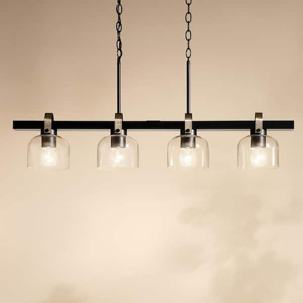 Kichler Kaelix 4-Light Linear Chandelier With Clear Glass In Black ... inside Soma Four Light Linear Chandelier, Textured Black With Brushed Nickel