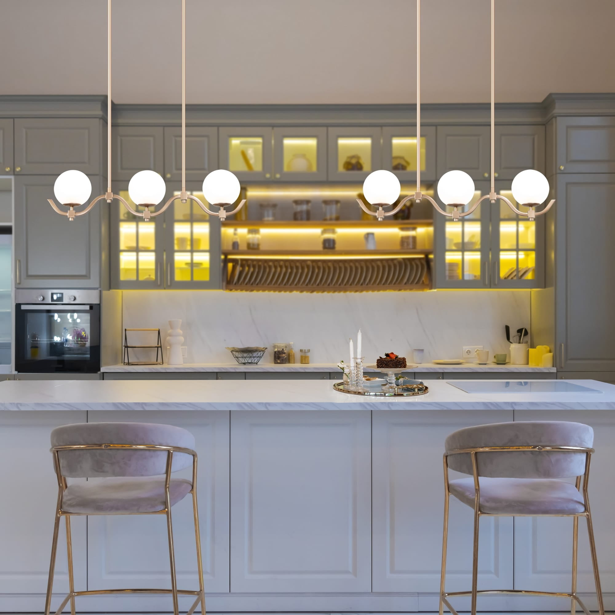 Laluz Mid-Century Modern 3-Light 30" Gold Linear Frosted Glass Chandelier For Dining Room - L30 ... intended for How the LALUZ 6-Light Pendant Transforms Room Ambiance
