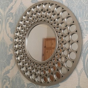 Large Silver Round Mirror Beaded Art Deco Style Metallic Round Silver ... intended for Round Metal Mirror Metallic Gold Finish, Large