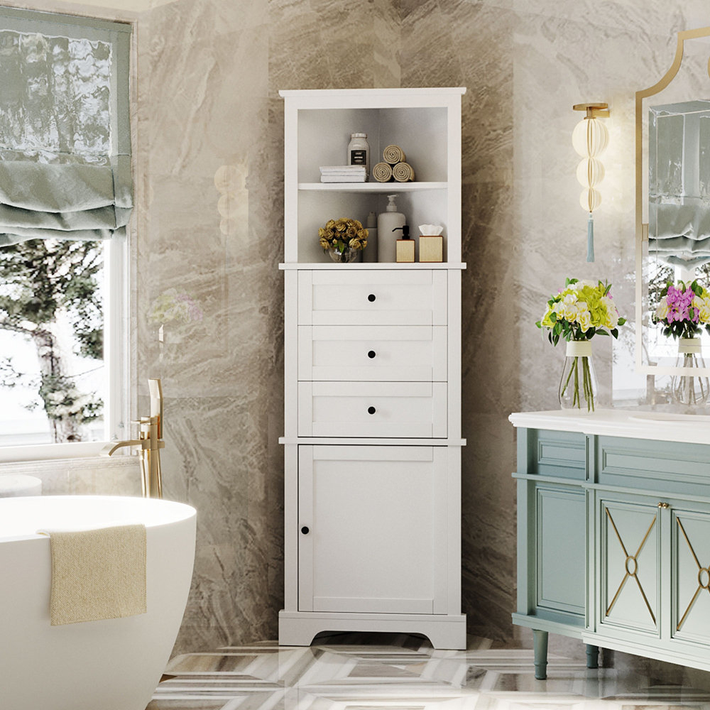 Latitude Run® White Triangle Tall Cabinet With 3 Drawers And Adjustable ... in Gewnee White Triangle Tall Cabinet