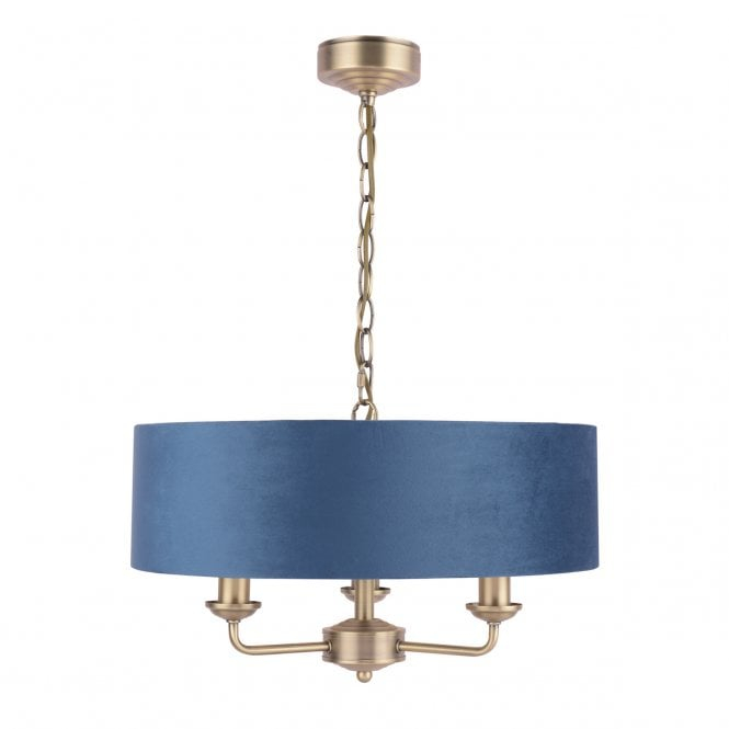 Laura Ashley 3 Light Pendant Brass Blue Shade | Lighting Company in Clive 3 Light Pendant, Brass