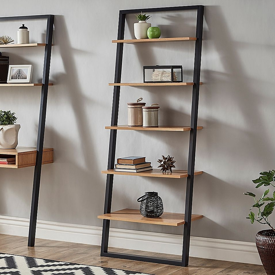 Leaning Bookshelf, Narrow Bookshelf, Bookshelves In Living Room, Ladder ... in Leaning Ladder Shelf