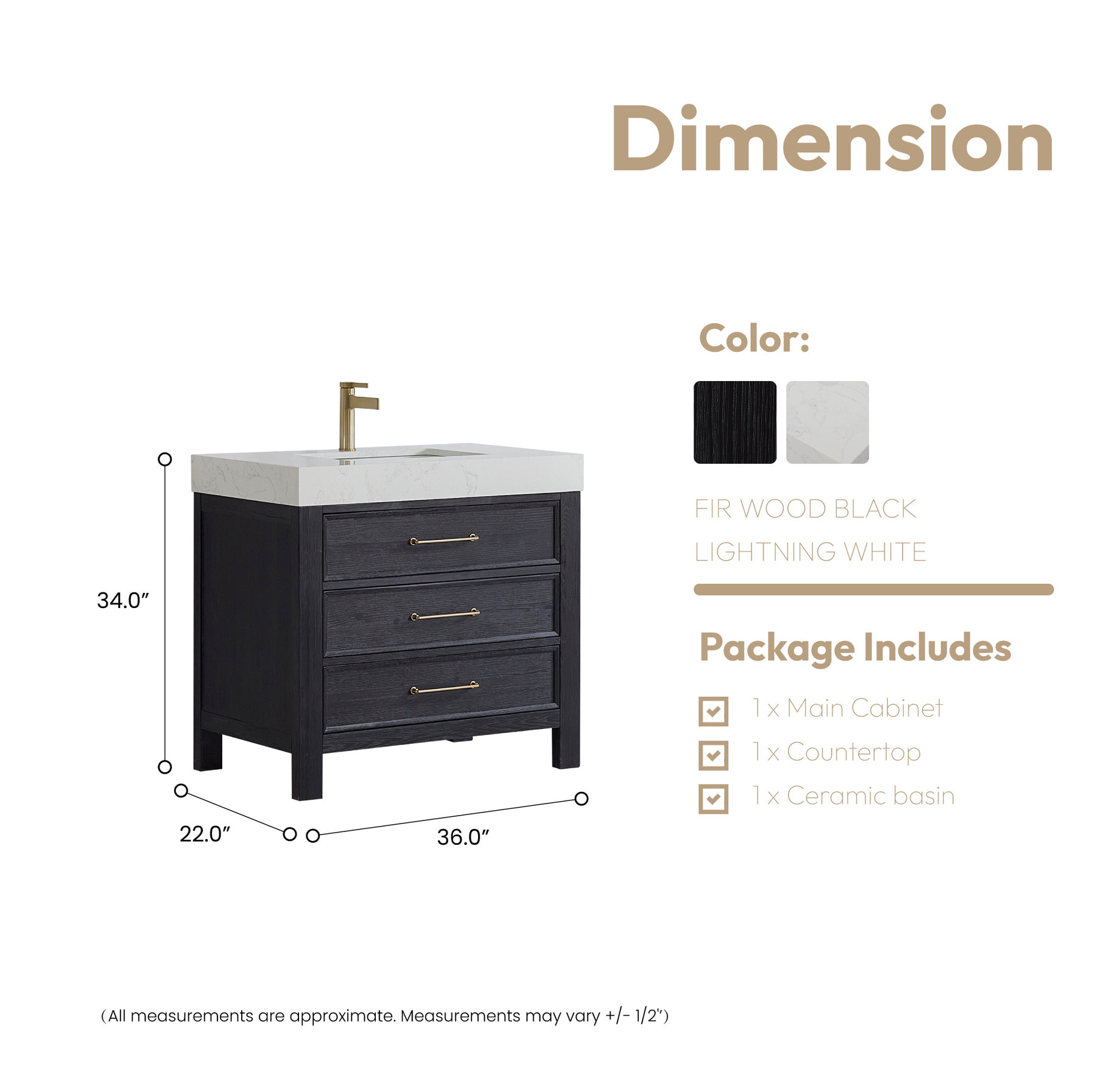 Leon Bath Vanity With Composite Stone Top, 36" - Transitional ... in Elevate Your Space How the Leon Fir Wood Vanity Adds Warmth and Style